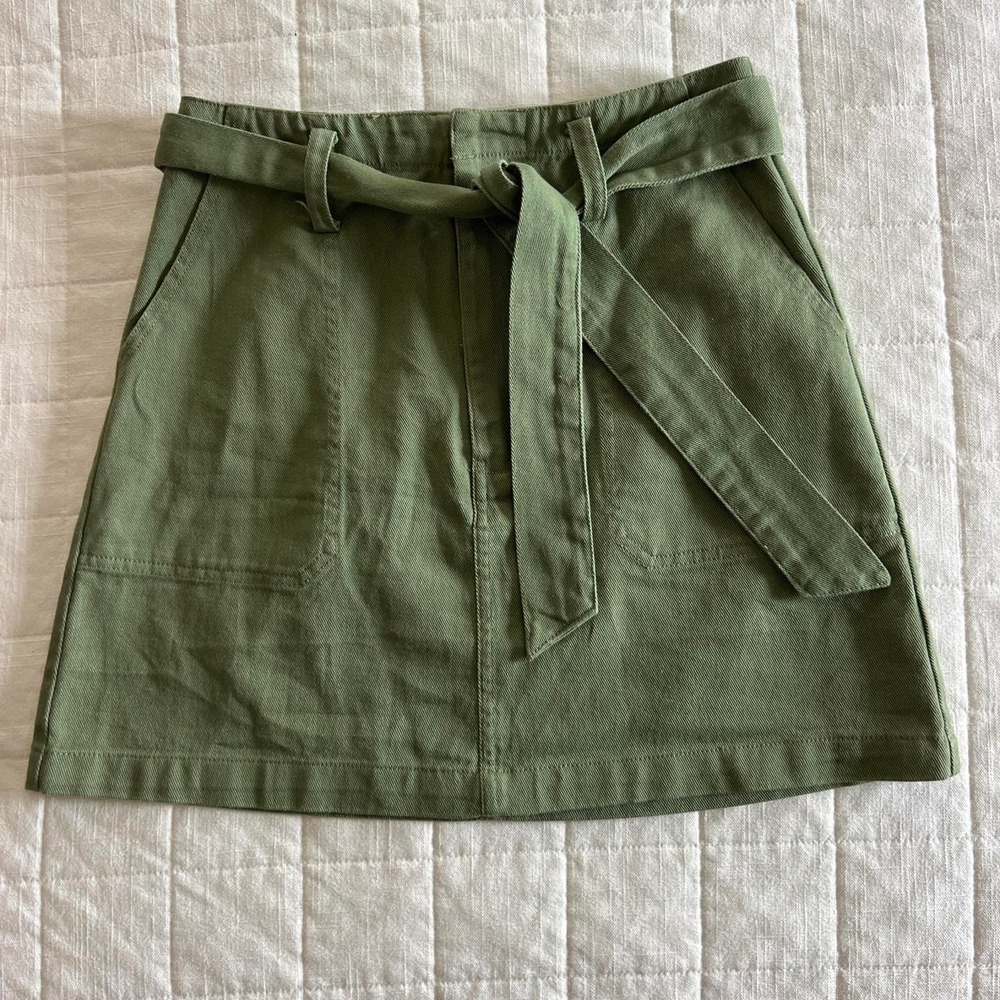 Harper Heritage Green Twill Cargo Mini Skirt Size 3 Tie Waist Utility Y2K